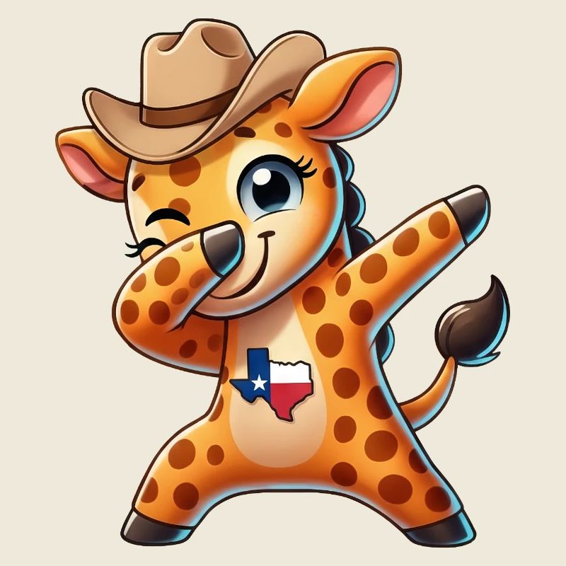 Mignon Girafe Dabbing Texas Huts Cartoon Joy