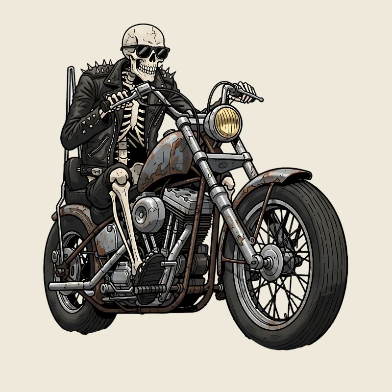 Skeleton Biker on Chopper Motorcycle Retro