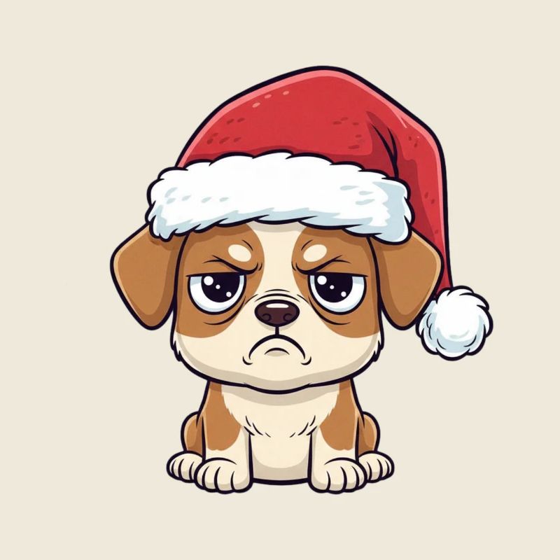 Cute Grumpy Dog with Hat – Xmas Cartoon