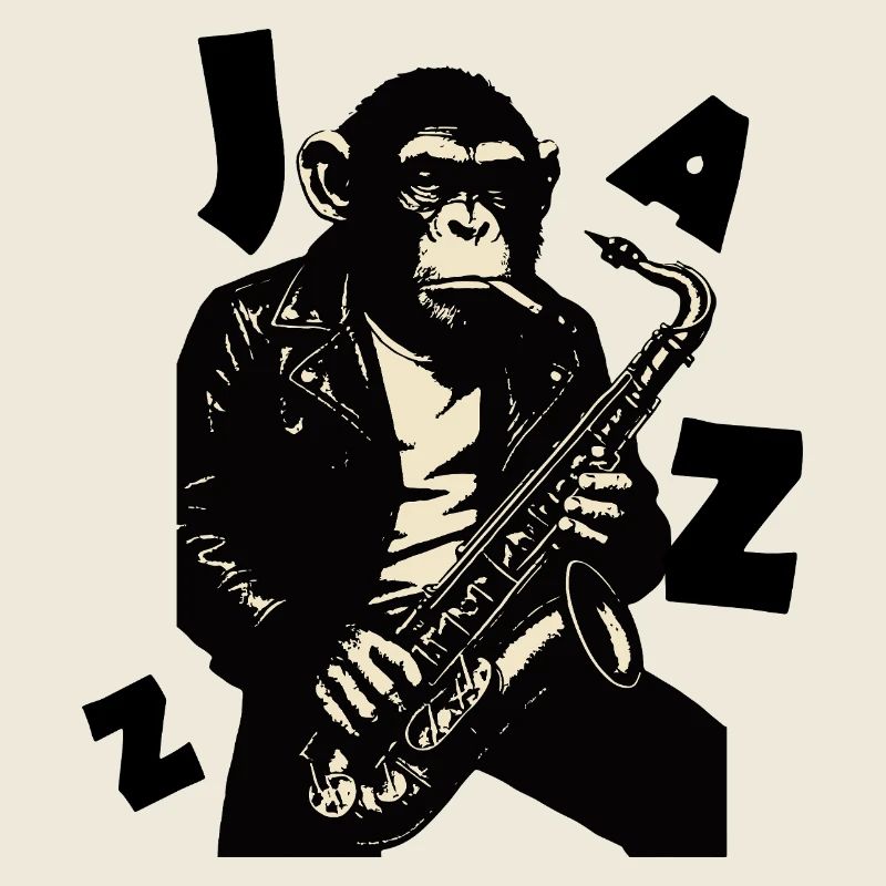 Saxophonaffe in Lederjacke