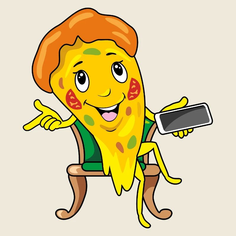 Une part de pizza de dessin animé prend commande