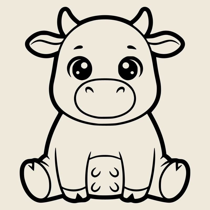Cute Cow Calf Comic Coloring Vector
