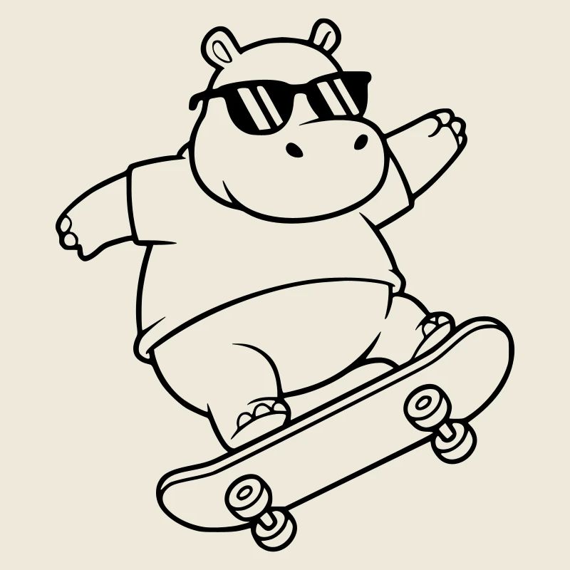 Cooler Skater Nilpferd Skateboard Outline
