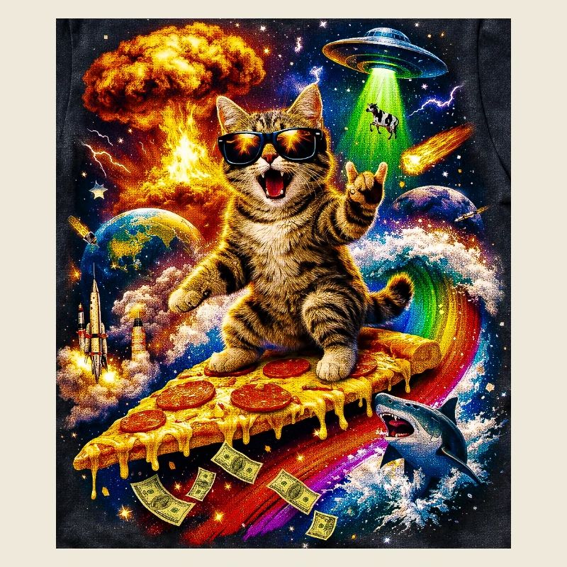 Chat de l’espace sur la pizza