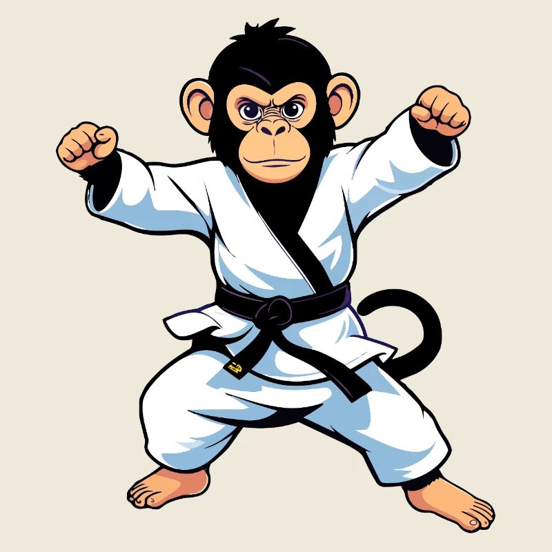 Chimpanzee monkey in karate gi martial arts motif