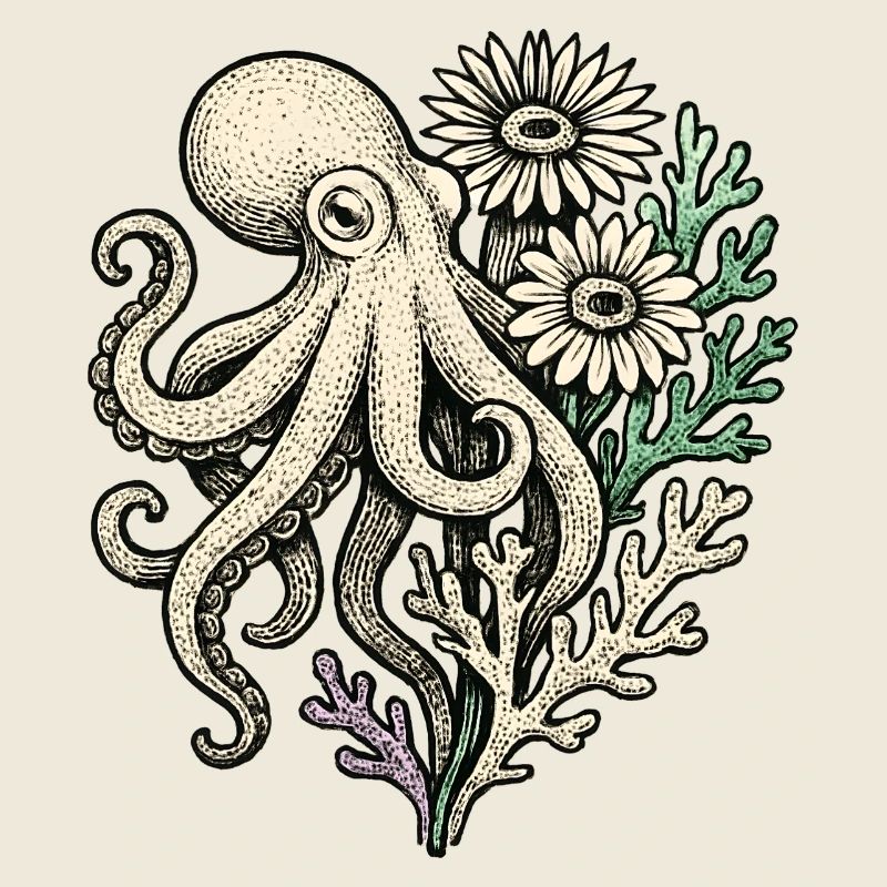 Pieuvre aux fleurs de corail