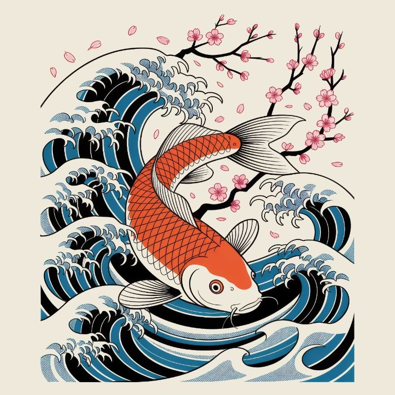 Sakura Wave Koi Japanese Art