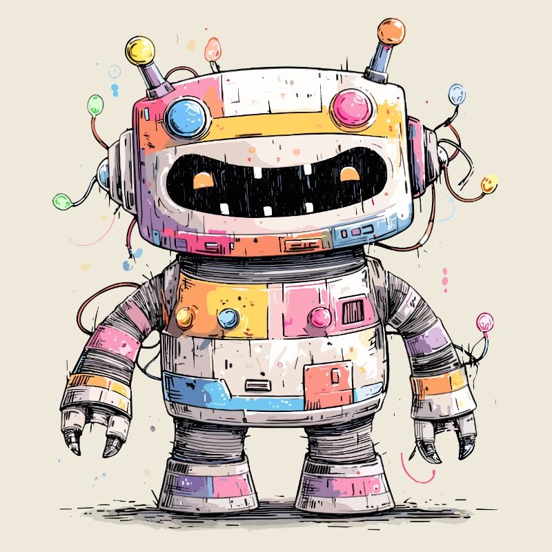 Colorful robot with paint splashes