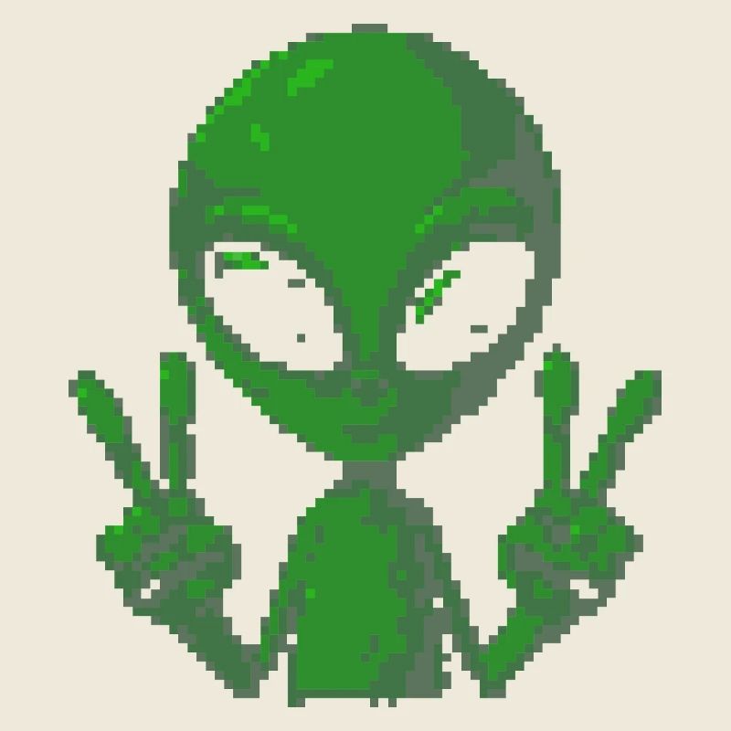 Pixel grünes Alien-Friedenszeichen