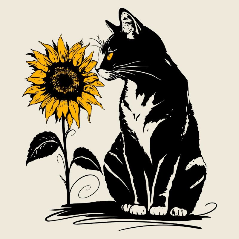 Katze mit Sonnenblume – Süßes Tiermotiv