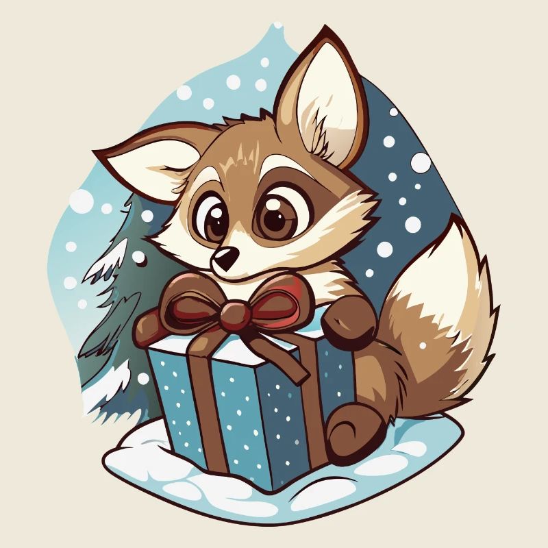 Cute fox unwraps gift
