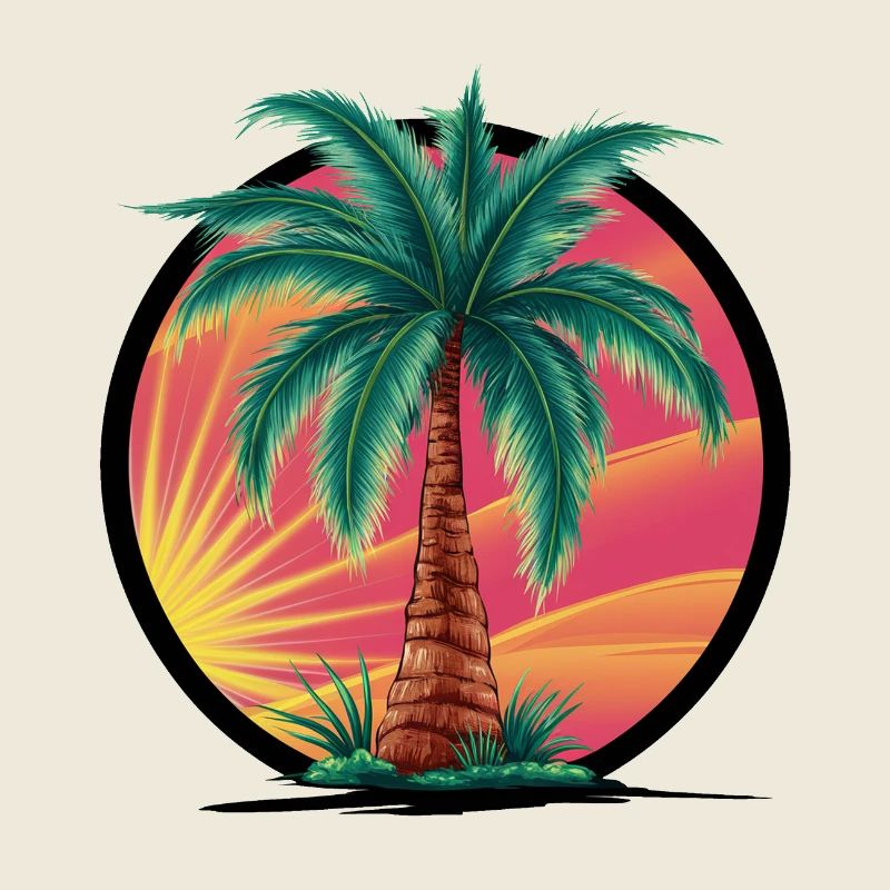 Tropical palm tree at sunset – holiday motif