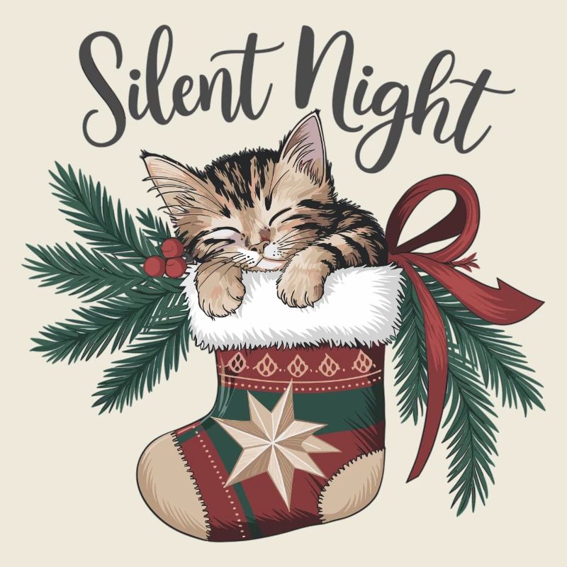 Douce nuit – Chaton en bas de Noël