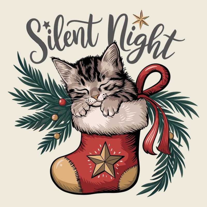 Douce nuit – Chaton en bas de Noël