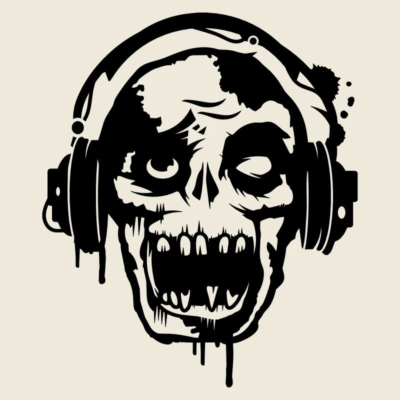 Zombie Totenkopf Skull mit Kopfhörer