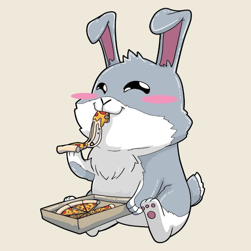 Lapin drôle mangeant de la pizza