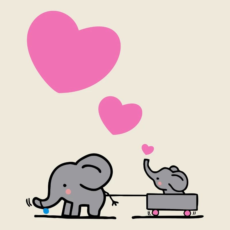Big Elephant dessine de petits éléphants avec un cœur