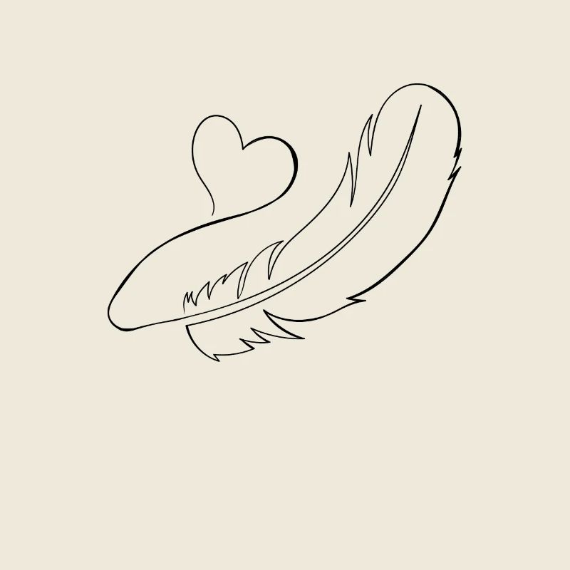 One line art feather with heart