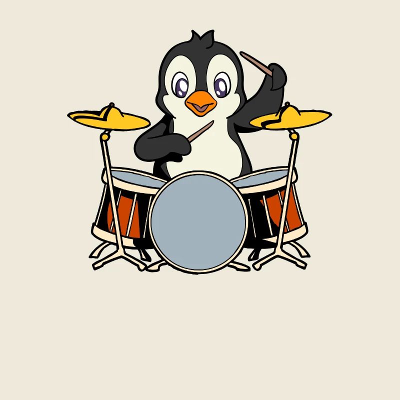 Comic Penguin plays drums
