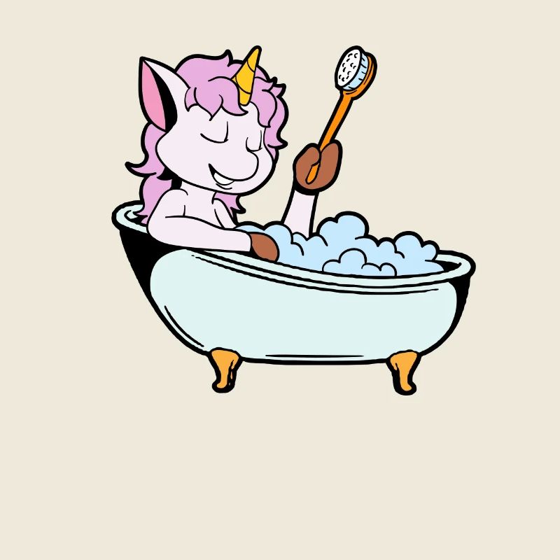 La licorne prend bain dans la baignoire