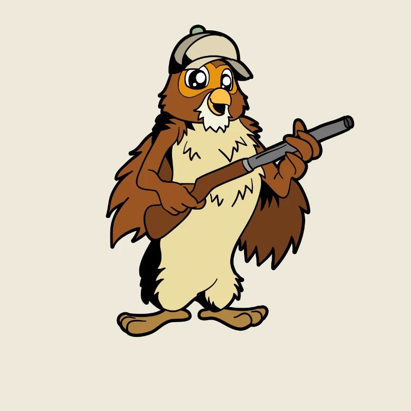 Eule mit Gewehr - Jäger