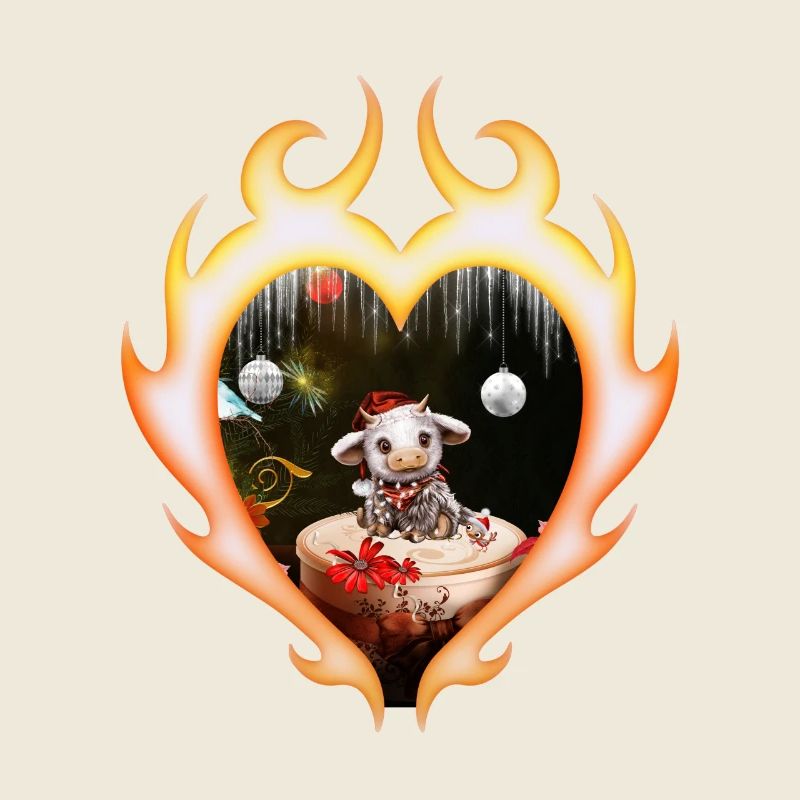 Süße Weihnachtskuh mit Vogel