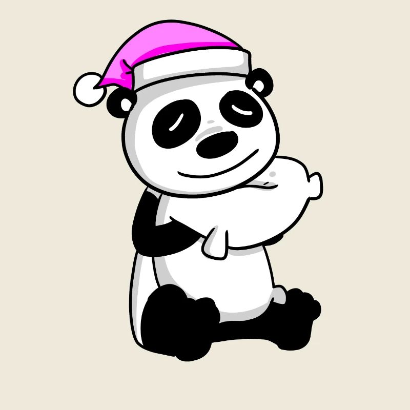 Panda with pillow and sleeping cap
