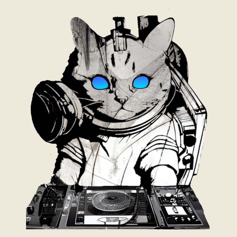 DJ cat avec table de mixage