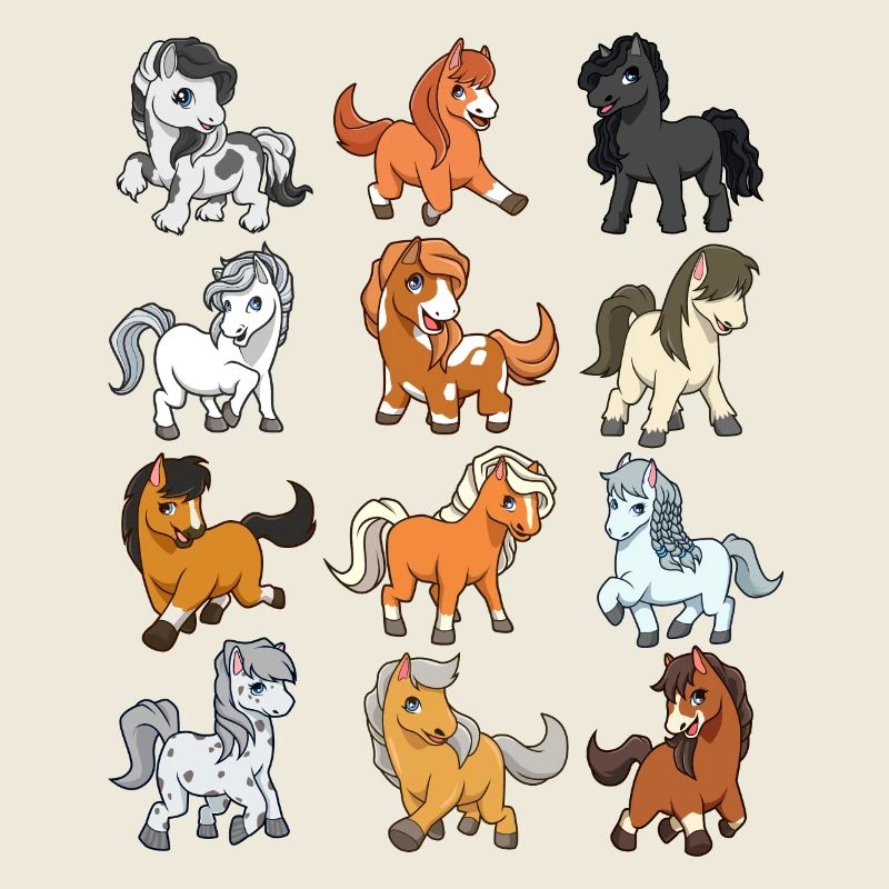 Viele Kawaii Chibi Pferde