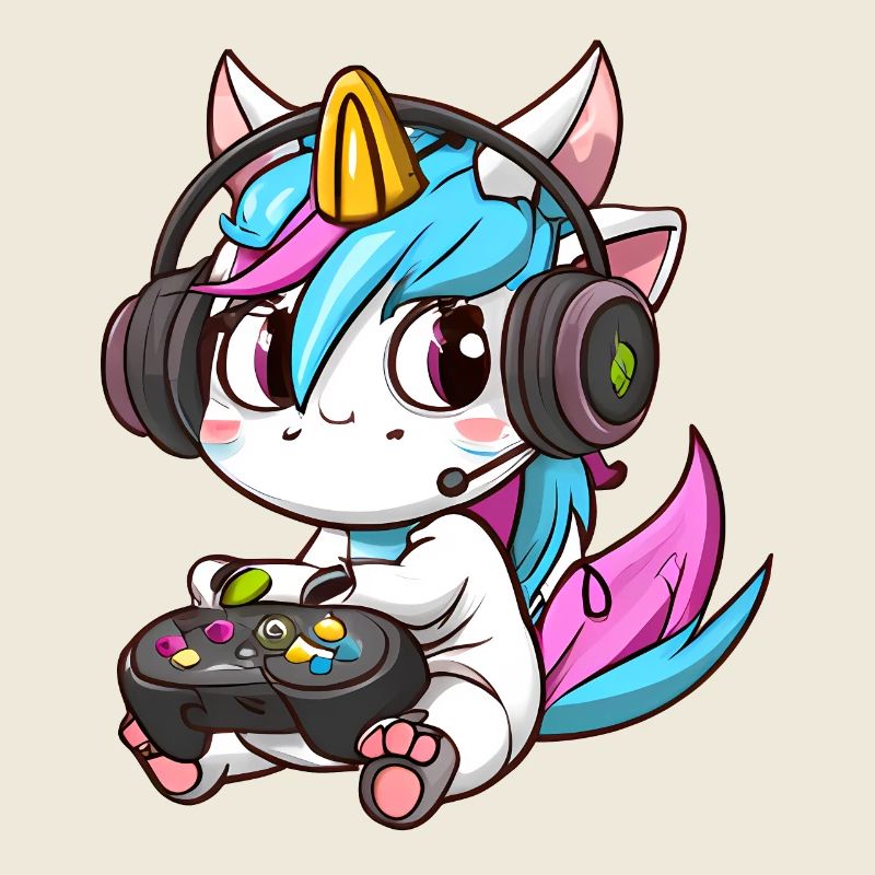 00234 süßes Einhorn mit Headset und Controller