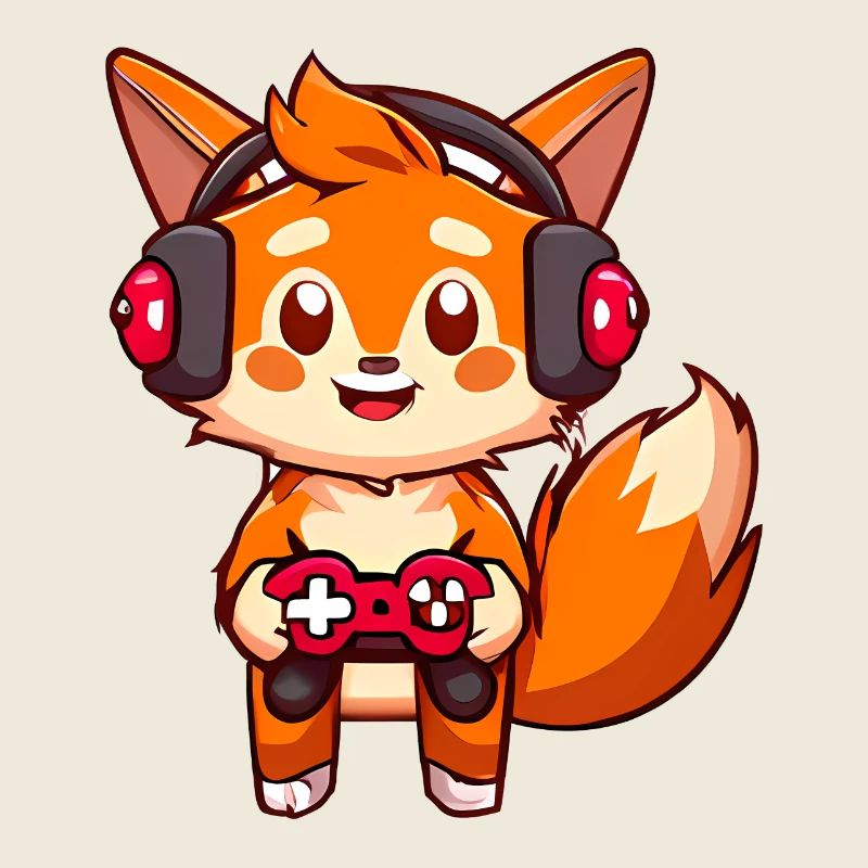 00237 roter Fuchs mit Kopfhörer und Controller