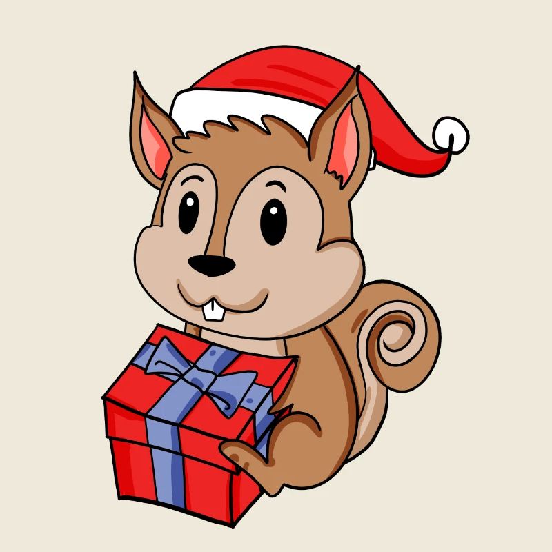 Bébé écureuil de Noël avec cadeau