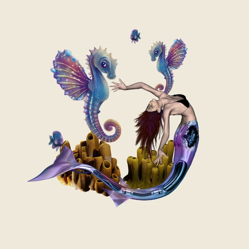 Merveilleuse sirène avec hippocampes