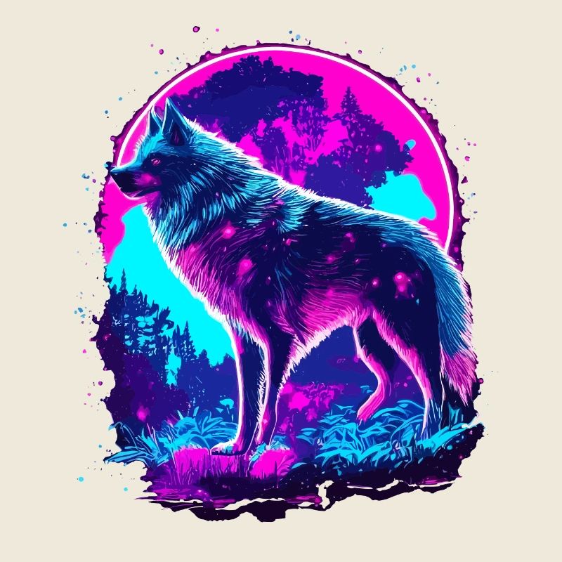 Wolf's Art Psychedelic Neon Synthwave