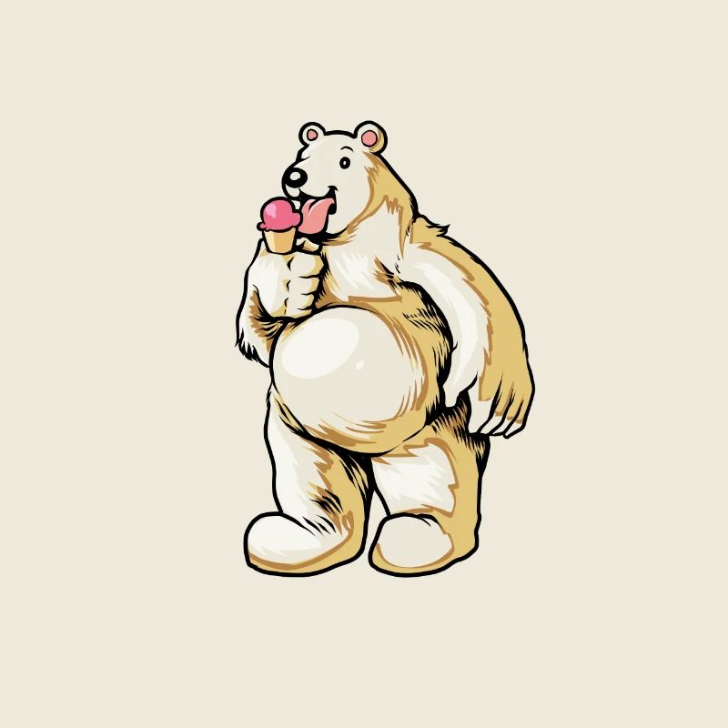 Comic Eisbär genießt Eistüte