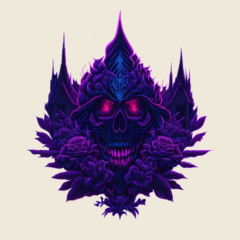Purple neon roses skull
