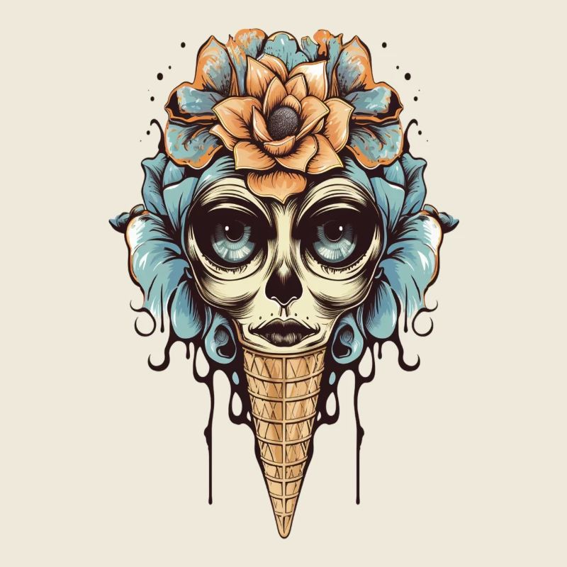 Blumen-Totenkopf Eistüte Design