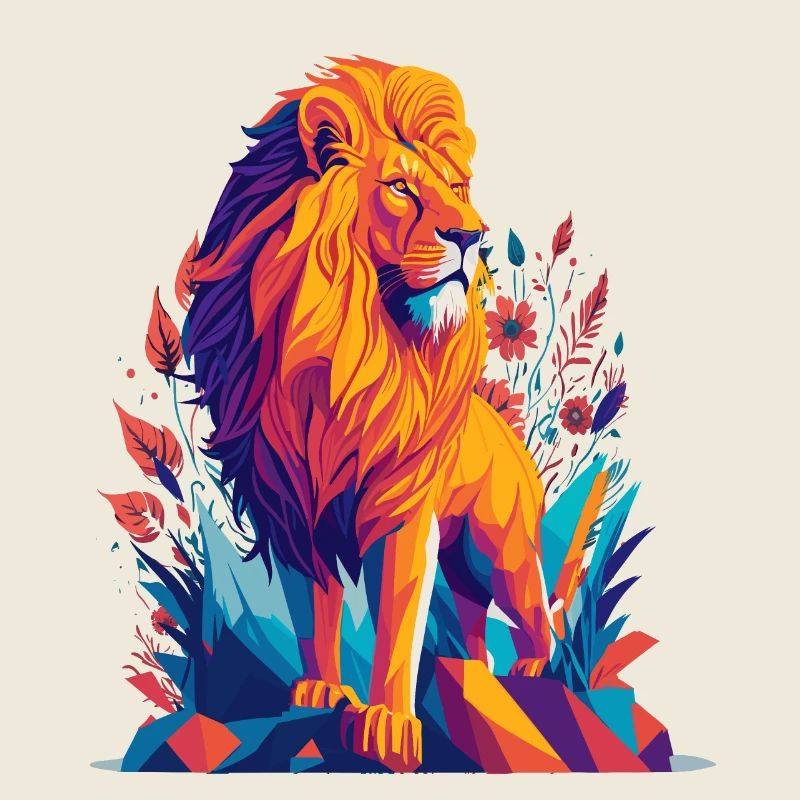 Polygone du Lion - Illustration animale colorée
