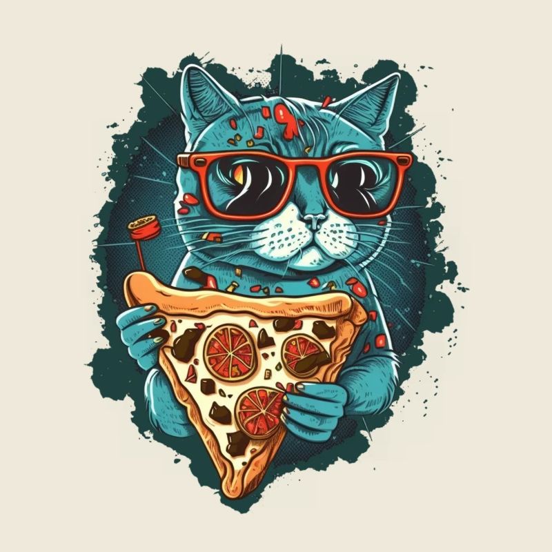 Katze mit Pizzastücken
