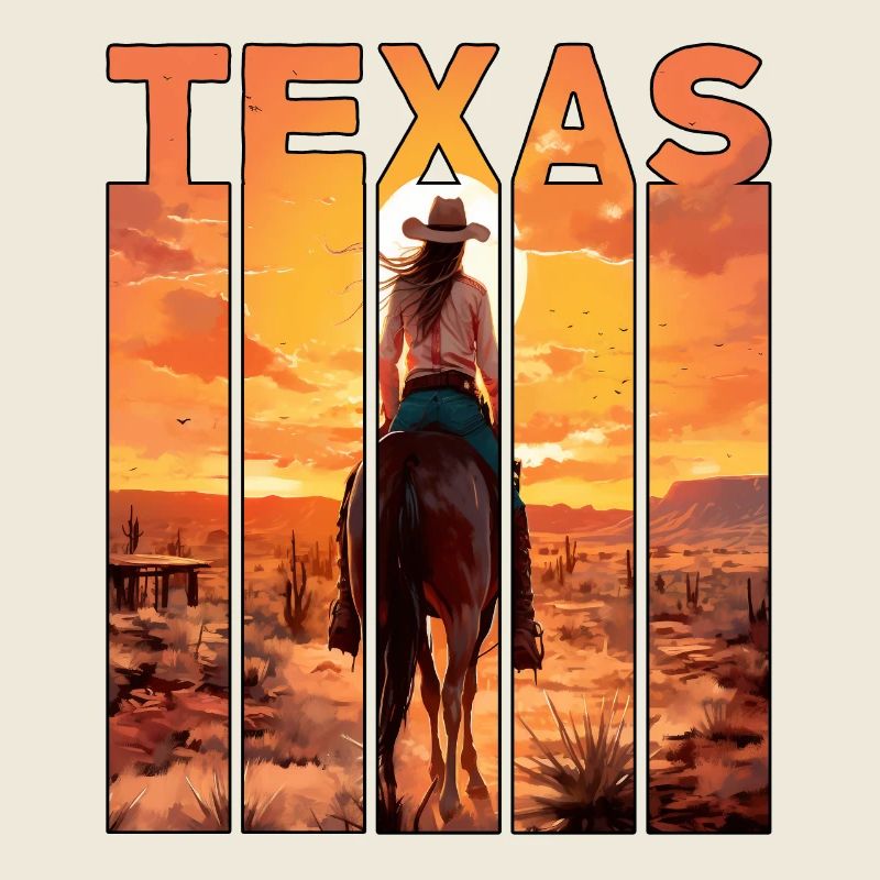 Balades à cheval à motif Texas dans le coucher du soleil