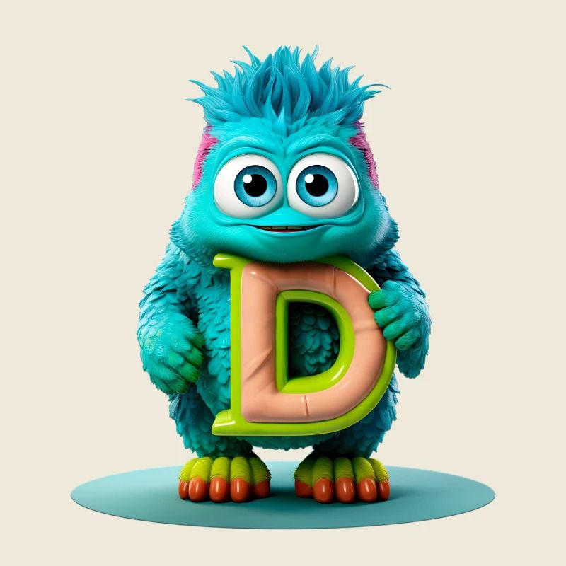 Colorful Monster with Bright Letter D