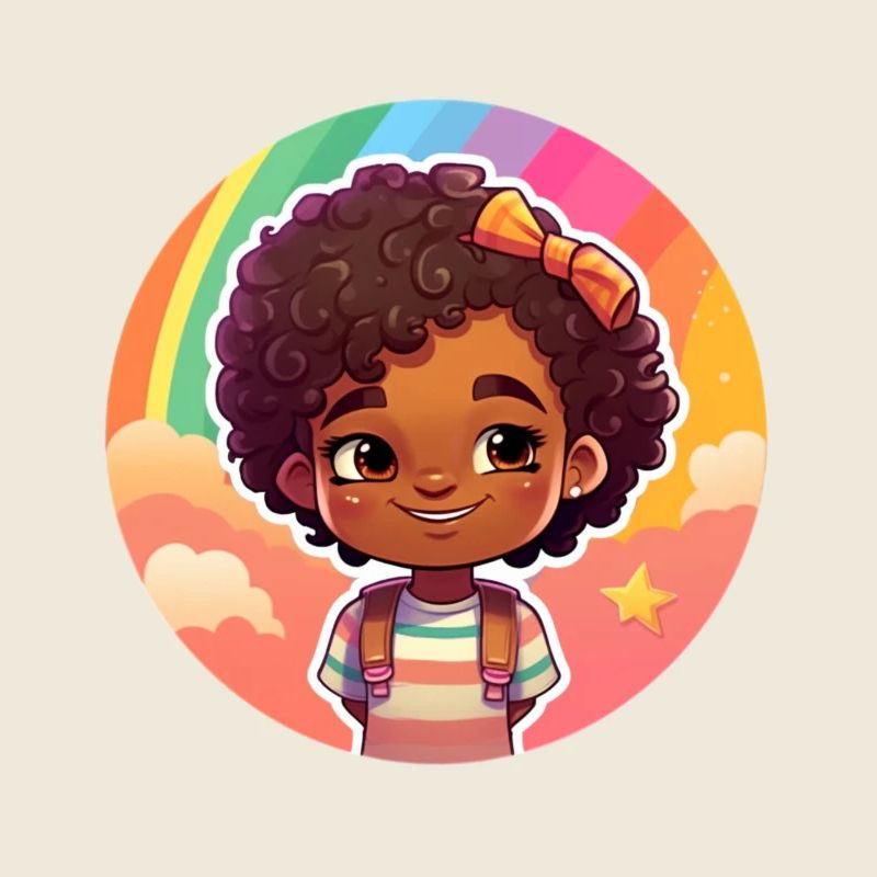 Pretty kid face with rainbow background