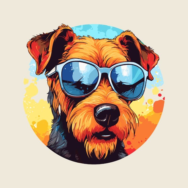 Bunte Airedale Terrier mit Sonnenbrille