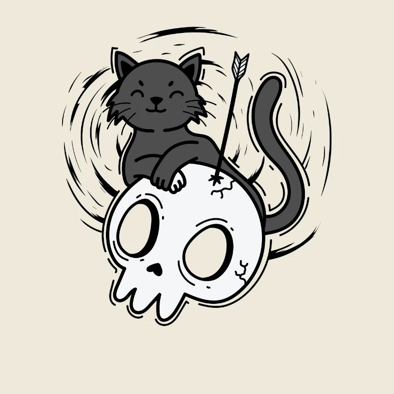 Cat with Skull Gothic Style