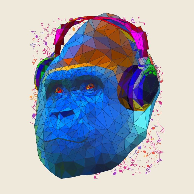 Gorilla mit Kopfhörern Low Poly Pop Art Kunst