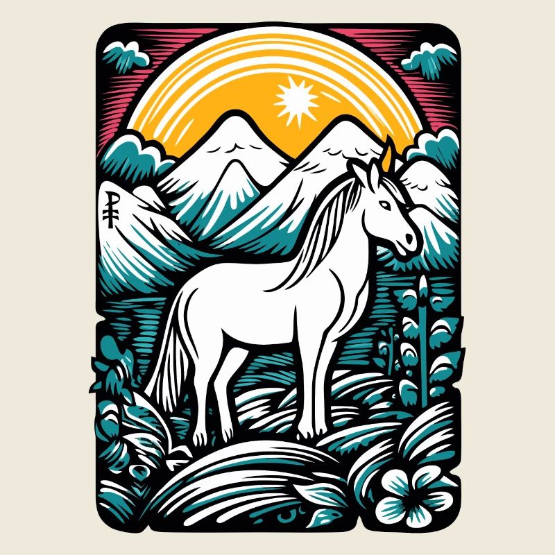 Kunst-Cartoon eines Einhorn-Pferdes in der Natur