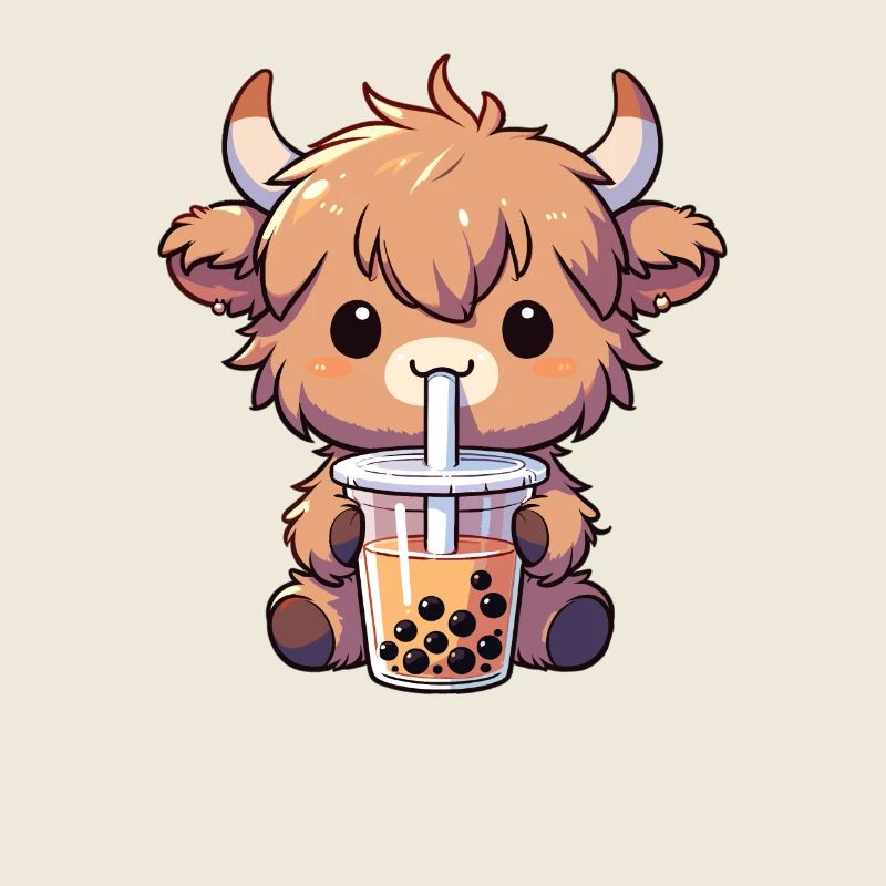 Cows Drinking Bubble Tea kawaii Boba Highland Beef