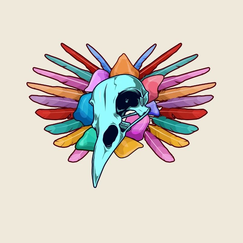 Crâne de corbeau avec plumes colorées - Gobelin