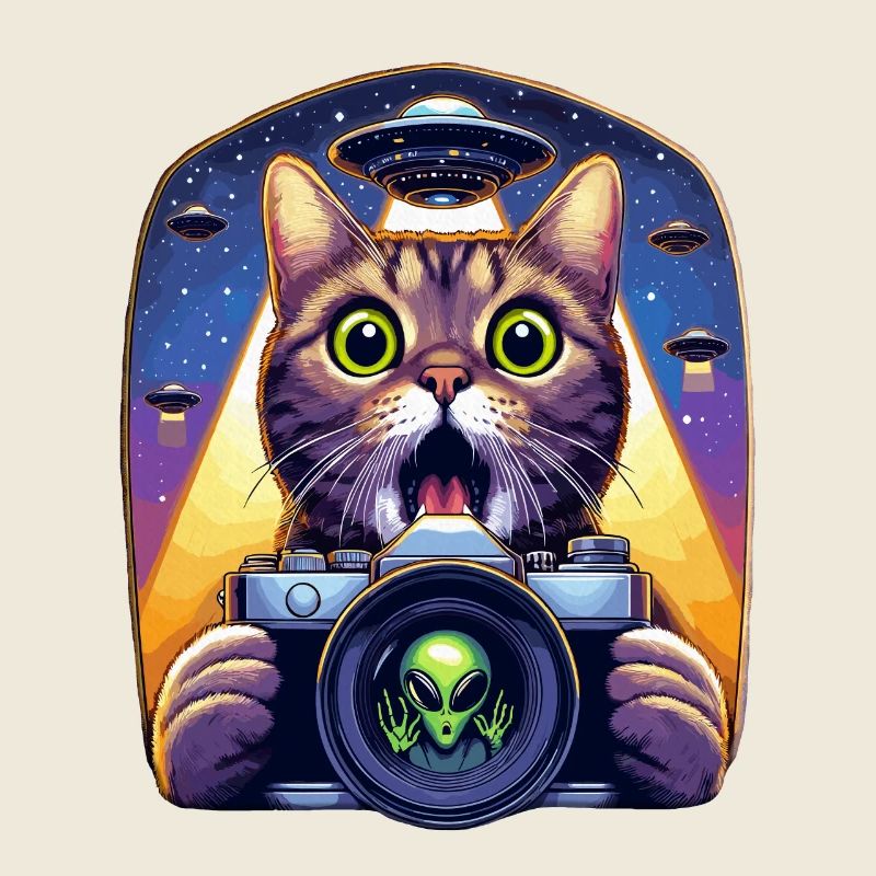 Drôle de chat effrayé avec OVNI Alien Attack 3D effet