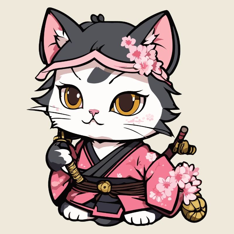 Chat samouraï & fleurs de cerisier #12